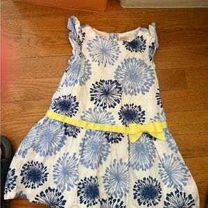 Blue and White Floral‎ Kids Dress with Yellow Accent